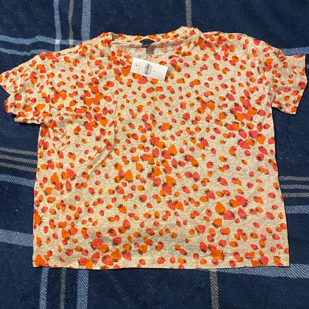 Ann Taylor Strawberries Linen Top